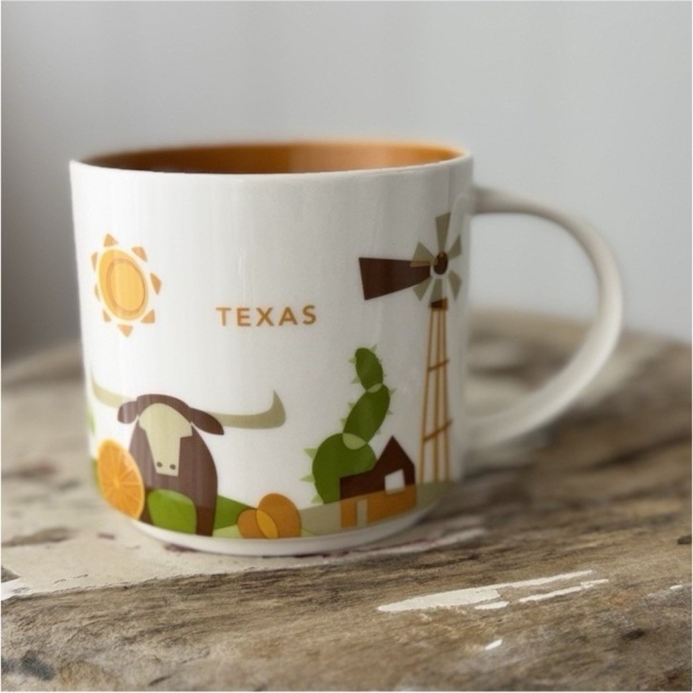 Starbucks You Are Here Texas Mug 2017 Orange Interior  Collectible Retired